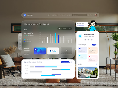Real Estate Dashboard - Apple Vision Pro agent app apple vision pro ar booking builders buy sell dashboard home housing property real estate rent vision pro vr web app