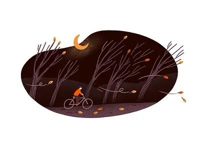 November Winds autumn bicycle bike dark digital illustration fall illustration moon november procreate wind