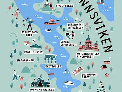 Illustrated Map of Brunnsviken brunnsviken digital illustration illustrated map illustration lake map procreate solna stockholm sweden