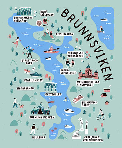 Illustrated Map of Brunnsviken brunnsviken digital illustration illustrated map illustration lake map procreate solna stockholm sweden