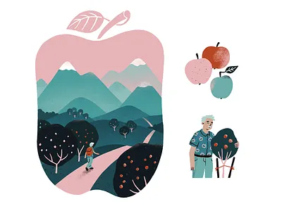 Apple Hunter apple apples character digital illustration editorial editorial illustration illustration landscape procreate spot illustration