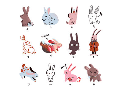 Style Explorer — Rabbits bunny character digital illustration hare illustration procreate rabbit style