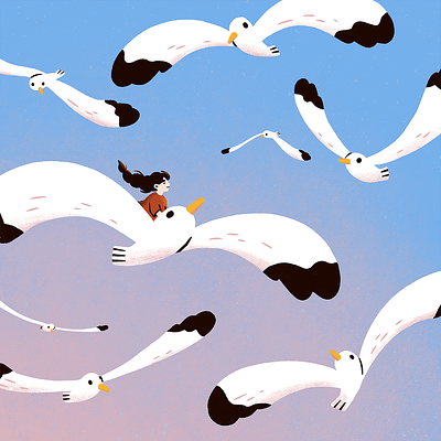 Seagulls birds character childrens illustration digital illustration flight flying girl illustration kid procreate seagulls sky travel