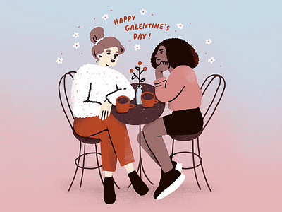Galentine's Day cafe characters coffee shop digital illustration friends galentines day girlfriends girls illustration procreate