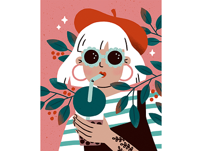 Boba Tea beret boba. tea bubble tea character digital illustration girl glasses illustration procreate