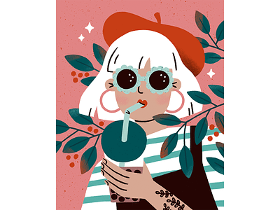 Boba Tea beret boba. tea bubble tea character digital illustration girl glasses illustration procreate