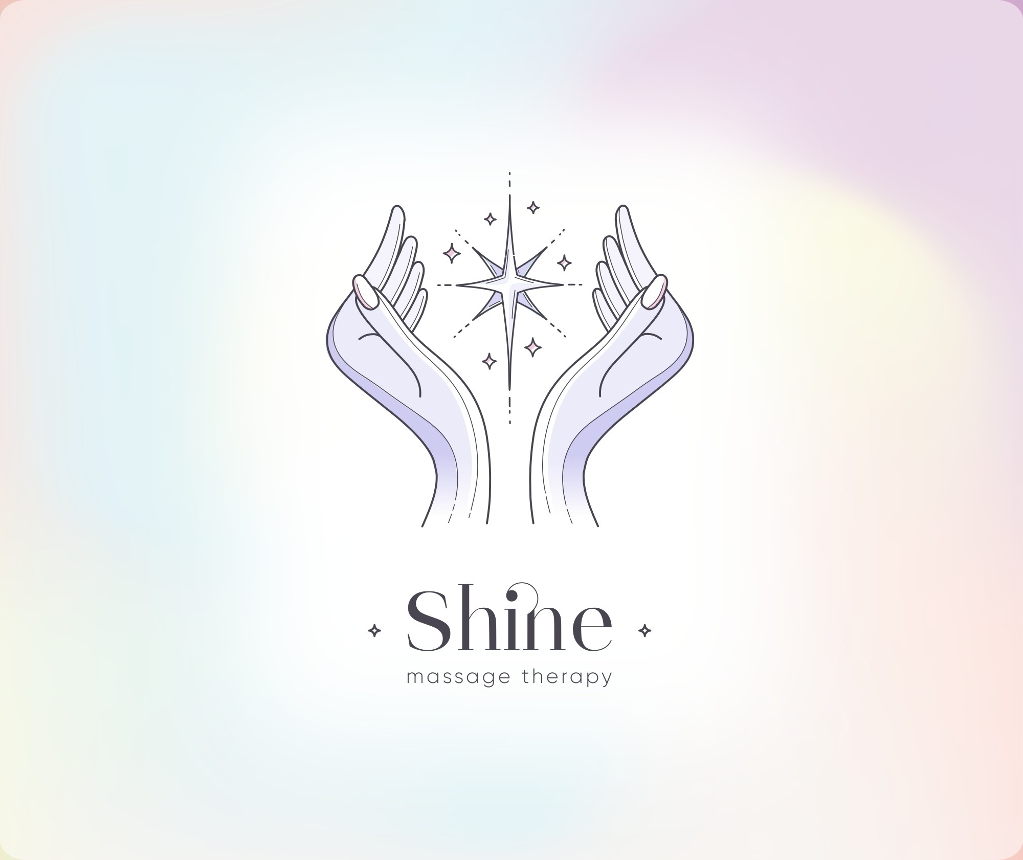 Shine - massage logo conceptsapp design graphic hands illustration inkscape ipadpro line logo logotype massage shine star tender therapy ukraine vector violet