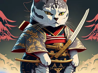 Samurai Japanese Cat ai animation concept cute graphic design illustration