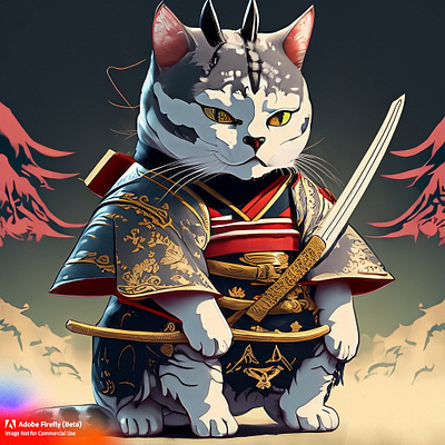 Samurai Japanese Cat ai animation concept cute graphic design illustration