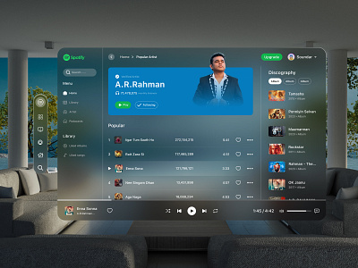 Spotify UI for Vision Pro apple vision pro saptial ui design ui vision pro vision pro design vision pro ui