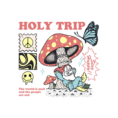 HOLY TRIP art artwork brand branding clothing design doodle drawing graphic design illustration mushroom t shirt design vector
