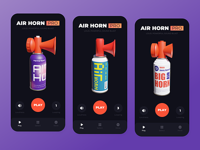 Air Horn App 3d air horn airhorn app app store blender game game ui horn ios iphone mobile mobile app mobile ui noise sound sounds ui ui design ux design
