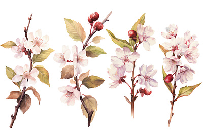 Cherry branch cherry branch graphic design watercolor