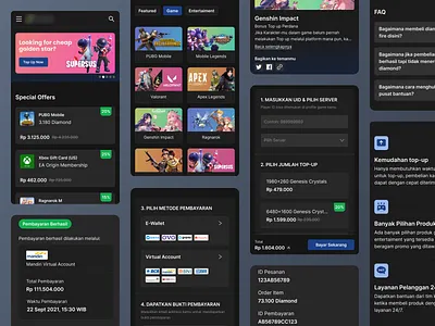 Top Up Games and Entertaiment android app application ui clean dark design games mobile topup ui voucher