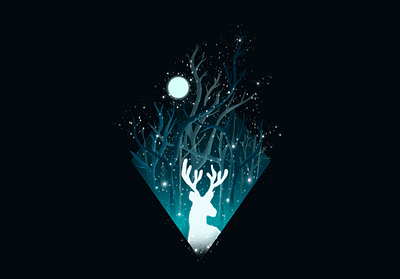 Deer deer design drawing forest illustration light moon night snow winter