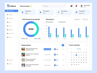 Educo - School Management Dashboard course app dashboard education platform education website elearning elearning courses learning management system learning platform online course online education online school school management dashboard srsoumik