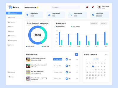 Educo - School Management Dashboard course app dashboard education platform education website elearning elearning courses learning management system learning platform online course online education online school school management dashboard srsoumik