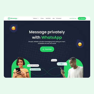 WhatsApp landing page Re-Design branding design graphic design land landing page landingpage logo minimal ui ux whatsapp