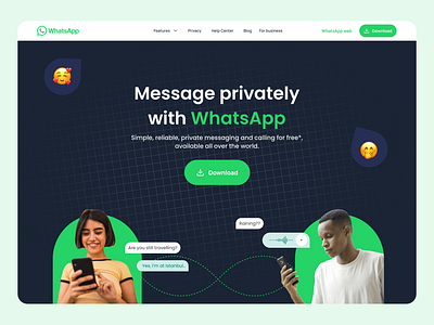 WhatsApp landing page Re-Design branding design graphic design land landing page landingpage logo minimal ui ux whatsapp