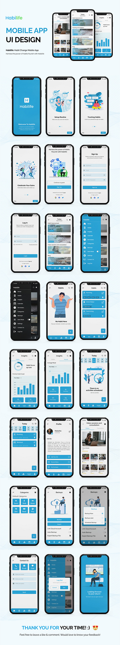 Habilife Mobile App UI Design app design branding corporate design e learning graphic design illustration landing page logo mobile app mobile ui ui uiux