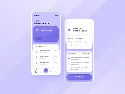 Mutmiz - Task and Project Management Mobile App app design apps clean custom dashboard ios manager mobile app organize planner product design productivity project manager task app task management task manager to do ui design ux design worklist