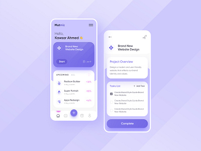 Mutmiz - Task and Project Management Mobile App app design apps clean custom dashboard ios manager mobile app organize planner product design productivity project manager task app task management task manager to do ui design ux design worklist