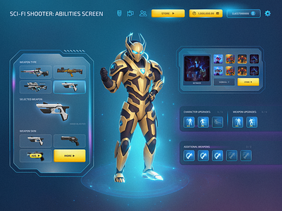 Sci-Fi Multiplayer Shooter: Abilities Screen Game UI Design art game game interface multiplayer shooter ui uiux web game