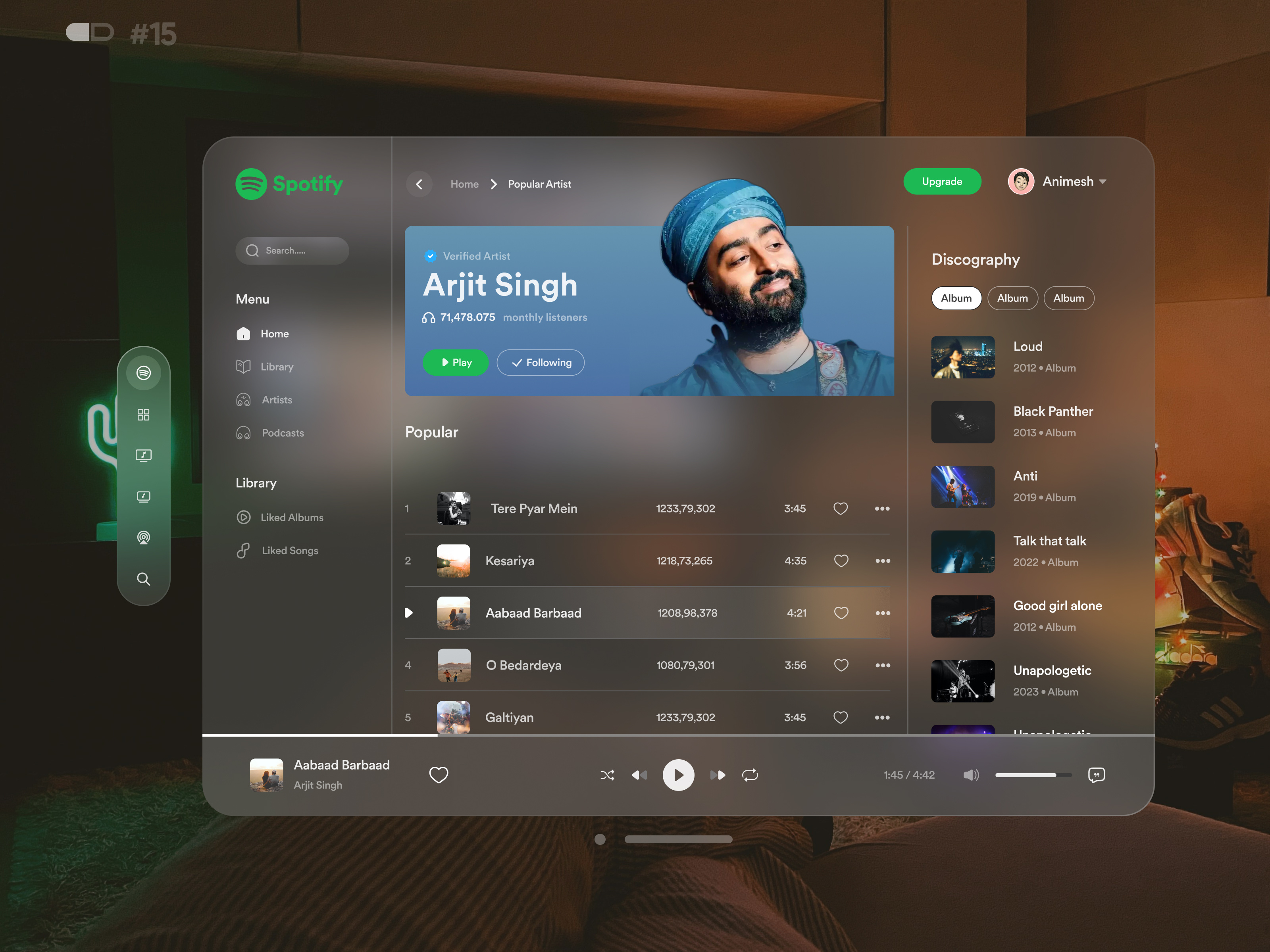 Spatial Design Spotify Web App - Build 2.0 UI Challenge branding build design designdrug illustration spatial spatialdesign spatialui spotify uidesign uiux watchmegrow webapp