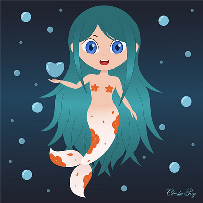 The Cute Mermaid character chibi cute design fish girl illustration kawaii mermaid mermay ocean sea vector