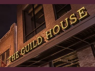 The Guild House branding design graphic design logo restaurant signage typography visual identity
