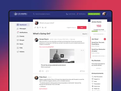 Social Media Platform article blue design hashtag icon like media post red share social ui ux