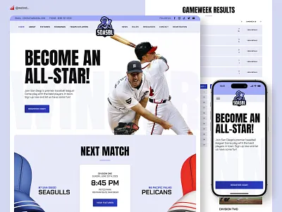 San Diego All-Star Baseball League Website Design baseball baseball league baseball match baseball player california design figma fixtures game graphic design homerun mlb player san diego sport event sports ui ux webdesign website