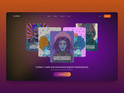 NFT Landing page blockchain design desktop figma header hero section homepage illustration landingpage nft nftart nftdesign nftlandingpage ui ux website