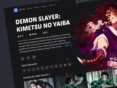 Wibu Stream | Web Design anime design hero section kimetsu stream ui website