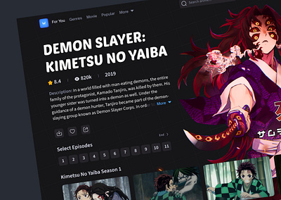 Wibu Stream | Web Design anime design hero section kimetsu stream ui website