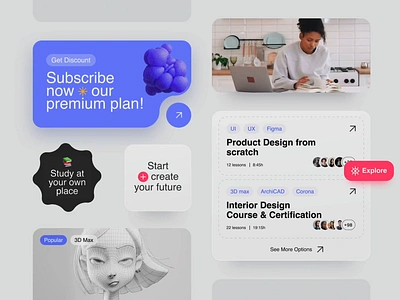 Online Platform #2 3d animations app clean dashboard learn minimalism online platform school studying subscribe ui ui design uikit