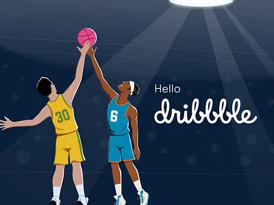 Jump Ball - Hello Dribbble ball basketball basketball illustration branding character basketball dribling illustration graphic design hello dribbble illustration jump ball jump ball illustration motion graphics vector illustration