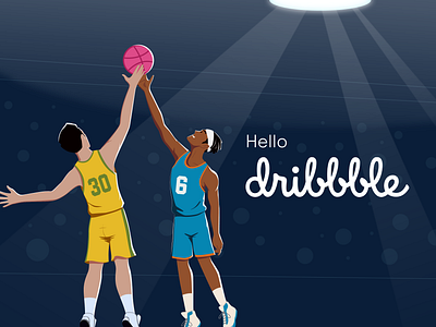 Jump Ball - Hello Dribbble ball basketball basketball illustration branding character basketball dribling illustration graphic design hello dribbble illustration jump ball jump ball illustration motion graphics vector illustration