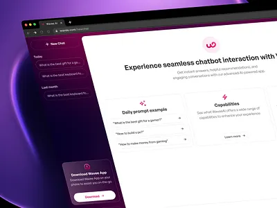 WaveeAI - AI Chat Dashboard ai ai web assistant automation chat ai chat generator chat gpt chatting design gradient helper message product design prompt purple ui ui design uiux