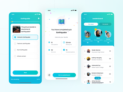 Scoofield - Quiz, Quiz Summary, and Leaderboard clean e learning education exam leaderboad lesson mobile mobile design online online course online learning quiz rank result score student teacher test ui ux