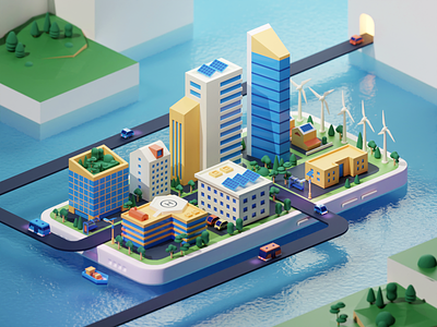 Smart city 3D illustration 3d app application blender branding building city design fiverr gig illustration isometric landscape logo modelling page phone scene ui website