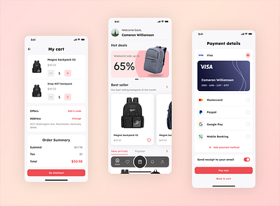 Backpack store app app design ui