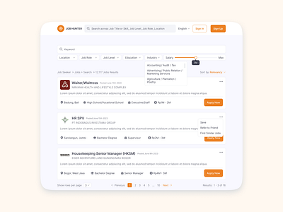 Job Finder - Search Result design filter job finder job seeker search result ui ux web web design website