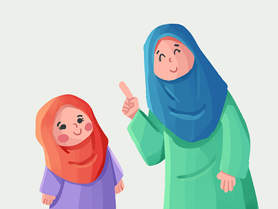 Mother Muslim Giving Advice to Her Daughter children childrens book childrens illustration design islam kids illustration medibang parenting story