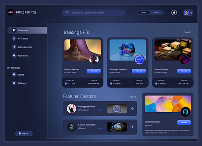 NFTs Trading Platform Dashboard branding cryptos dashboard landing pages nft screen ui userexperience userinterface ux