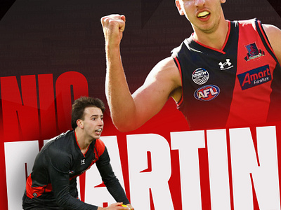 Bombers Poster || Nic Martin #37 afl australia black blending branding celebration essendon football graphic design hero imagery league photo photoshop poster red sport