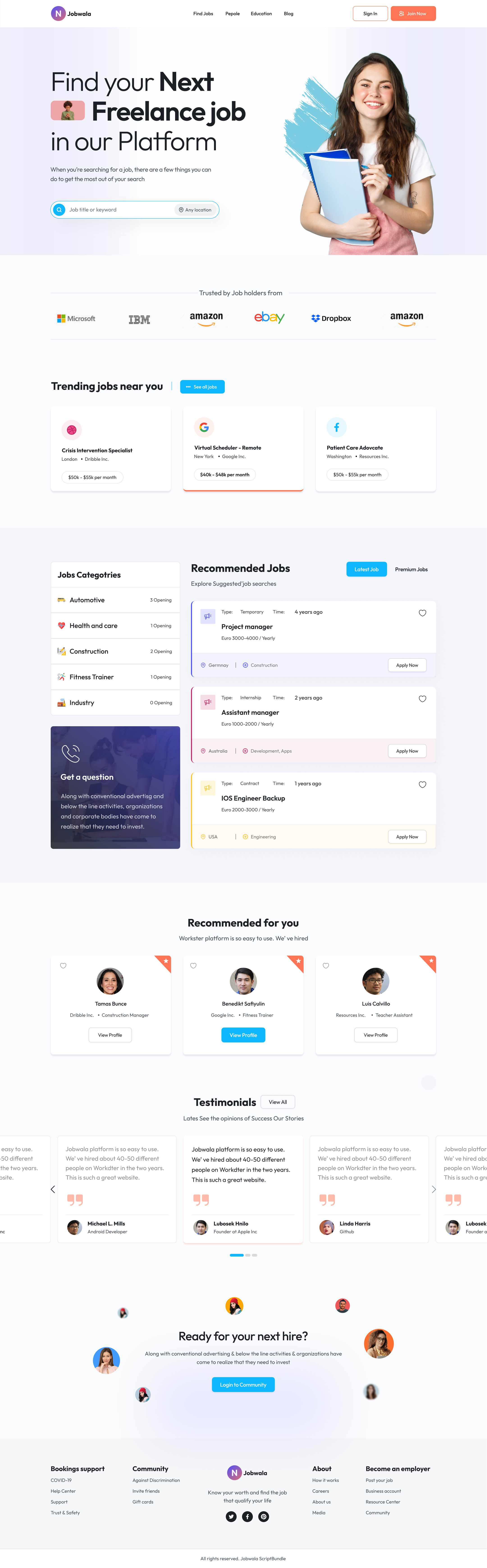 Freelance Job Landing page Design UI by Sharmin Akter Diti on Dribbble
