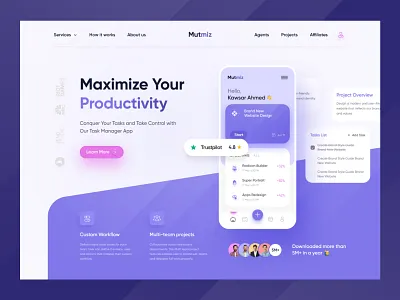 Mutmiz - Task Management Website b2b website clean homepage landing page marketing website product page productivity project management project manager saas saas landing page saas product saas website task management to do tracking ui design ux design
