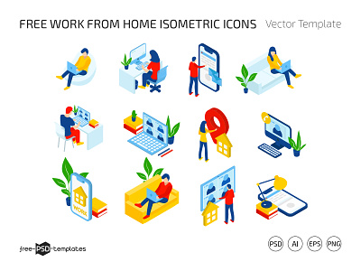 Free Work From Home Isometric Icons computer desk free freebie home icon icons illustration illustrations iphone isometric men phone photoshop psd screen template templates women work