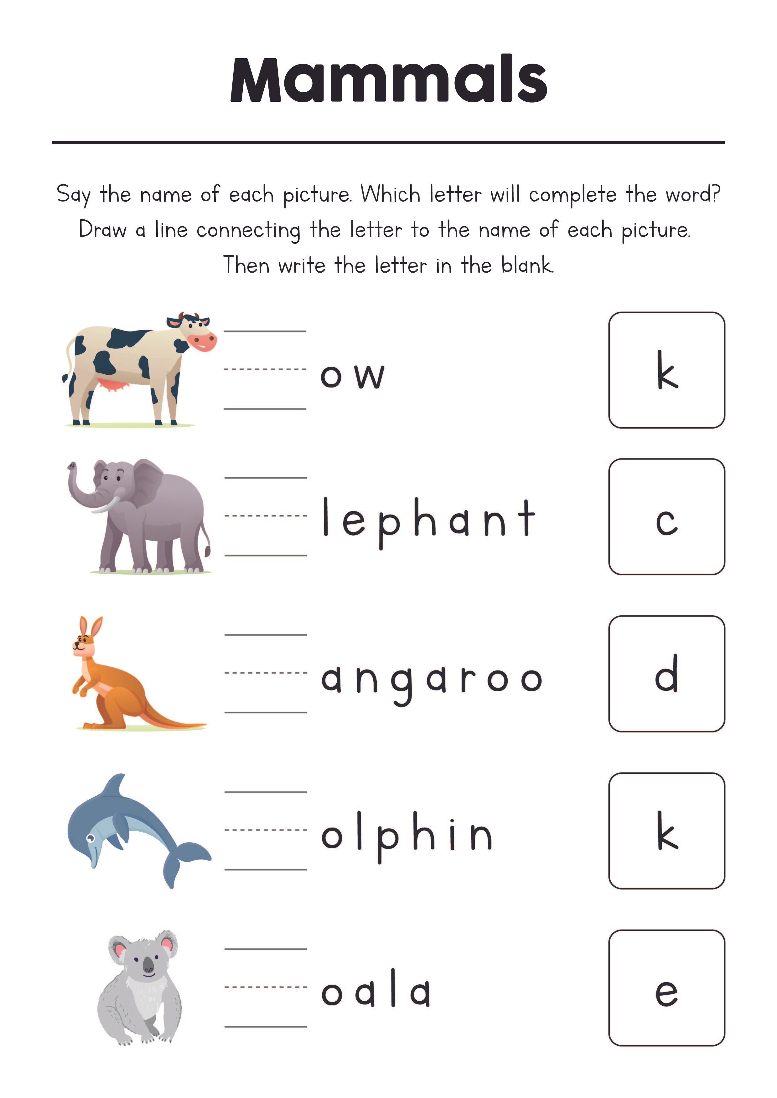 Fill The Blanks Animal - Worksheet Workbook Kids Activity Book By 